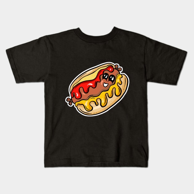 Cute Hotdog Cartoon Character - Bob Kids T-Shirt by Squeeb Creative